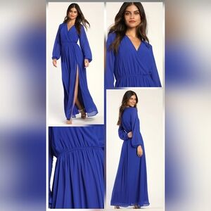 Lulus Wondrous Water Lilies Royal Blue Maxi Dress
